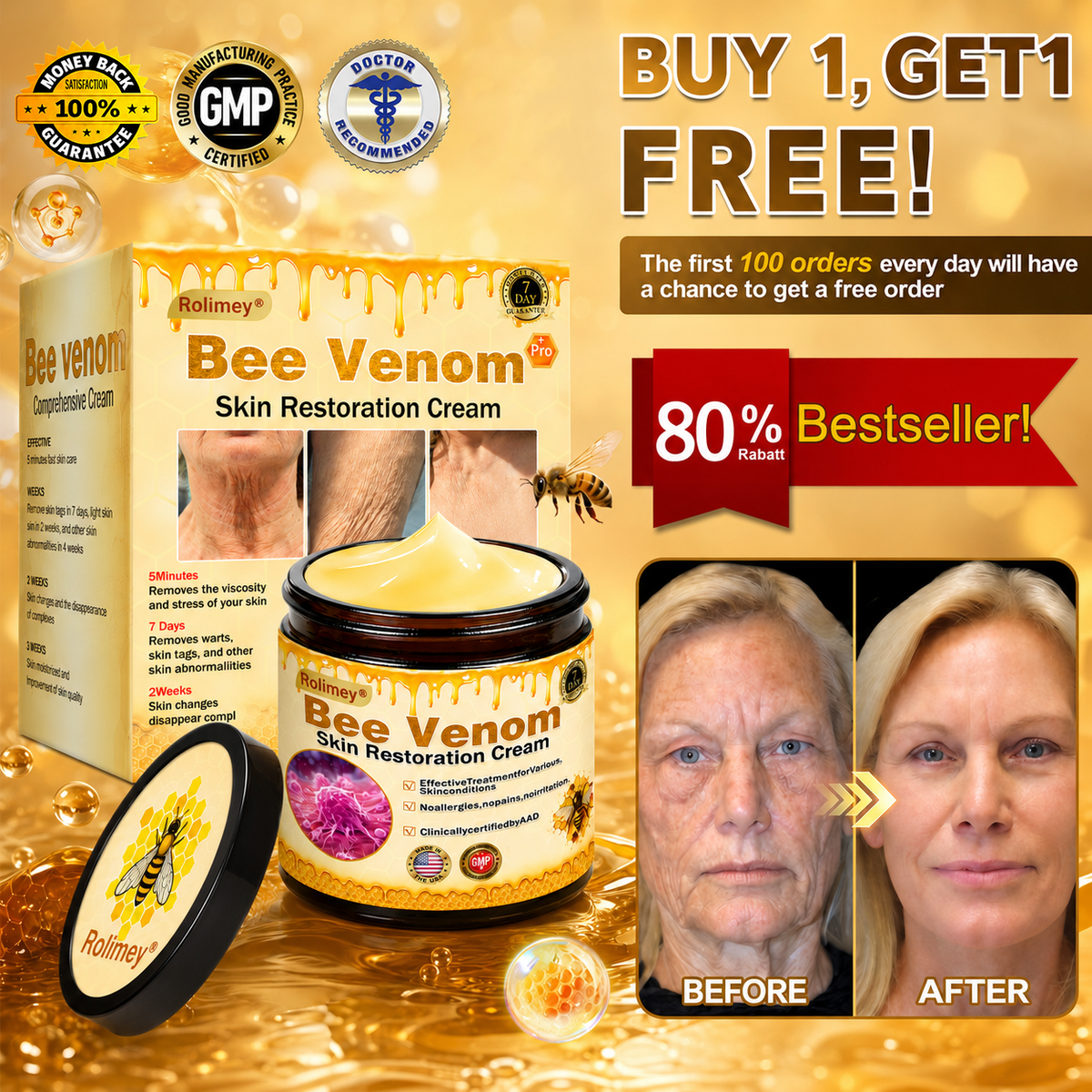 ✅✅Official Brand Shop丨Rolimey® Bee venom Pro Comprehensive Cream—Tightening for Skin Types